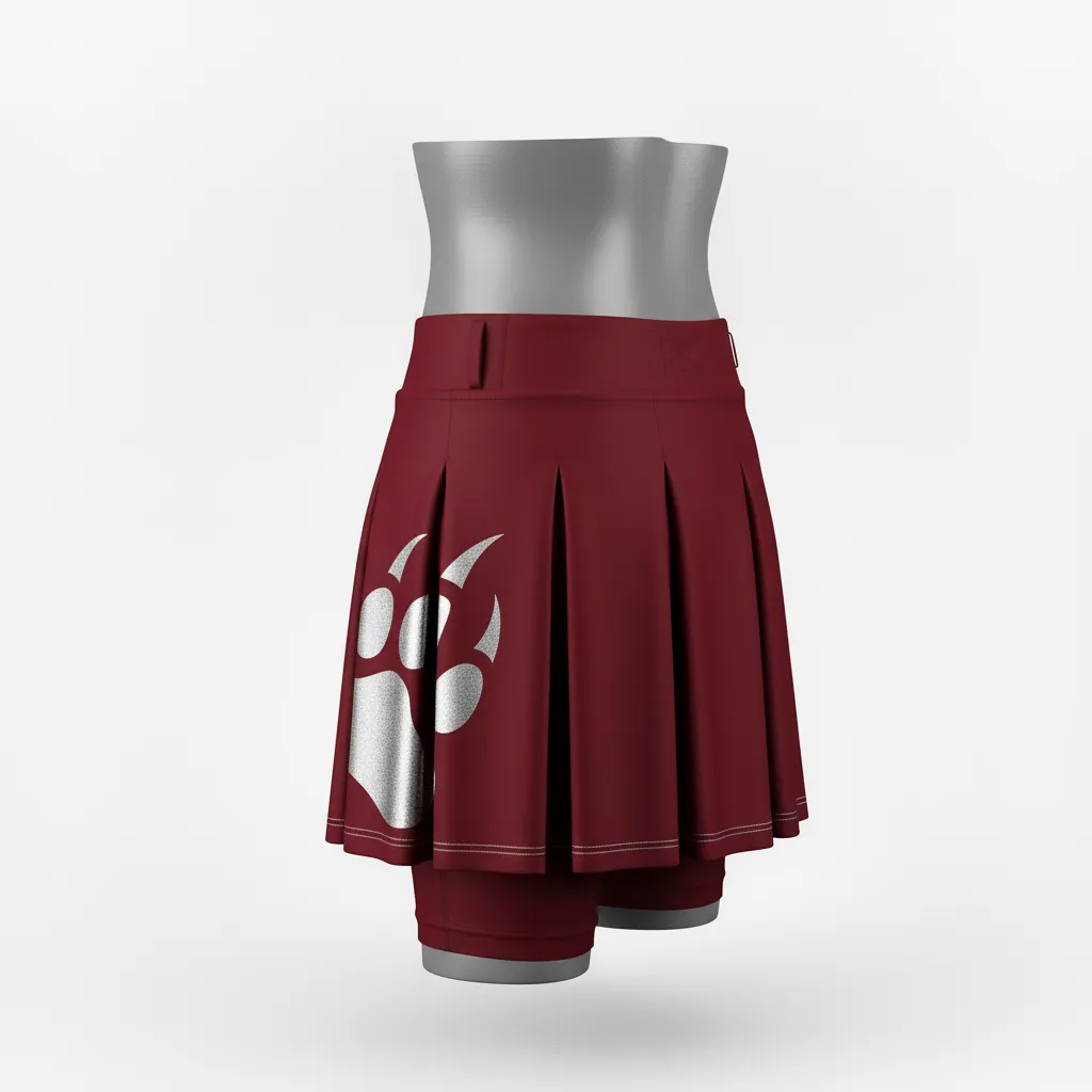 Custom Lacrosse Kilt Skirt - Burgundy, Silver - Womens Bear Clan Strength - Back View - Kinexa Sportswear