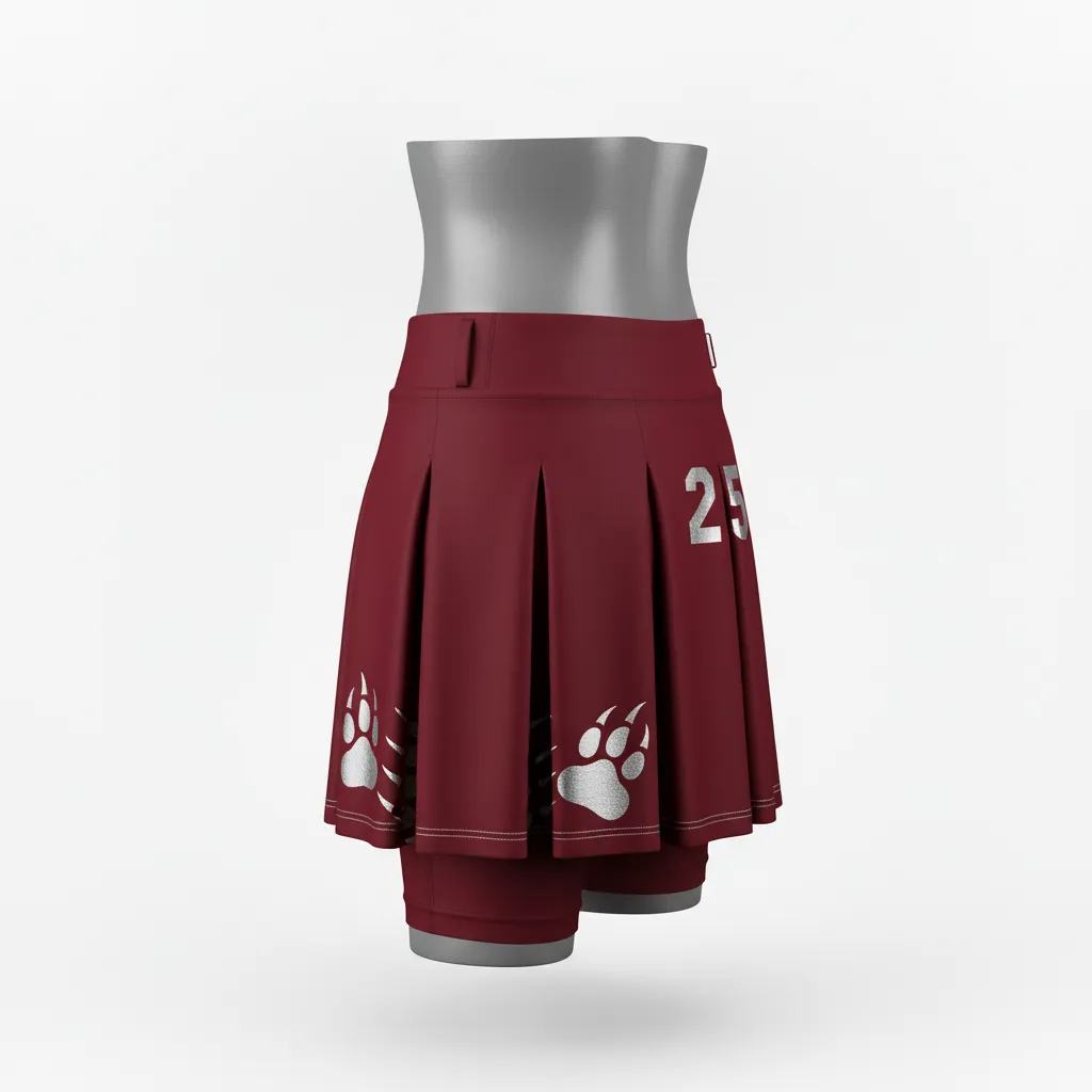 Custom Lacrosse Kilt Skirt - Burgundy, Silver - Womens Bear Clan Strength - Front View - Kinexa Sportswear