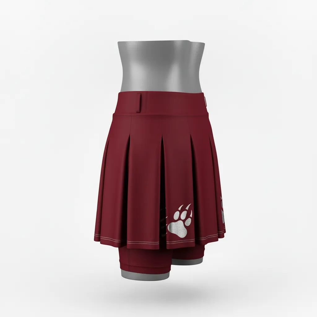 Custom Lacrosse Kilt Skirt - Burgundy, Silver - Womens Bear Clan Strength - Side View - Kinexa Sportswear