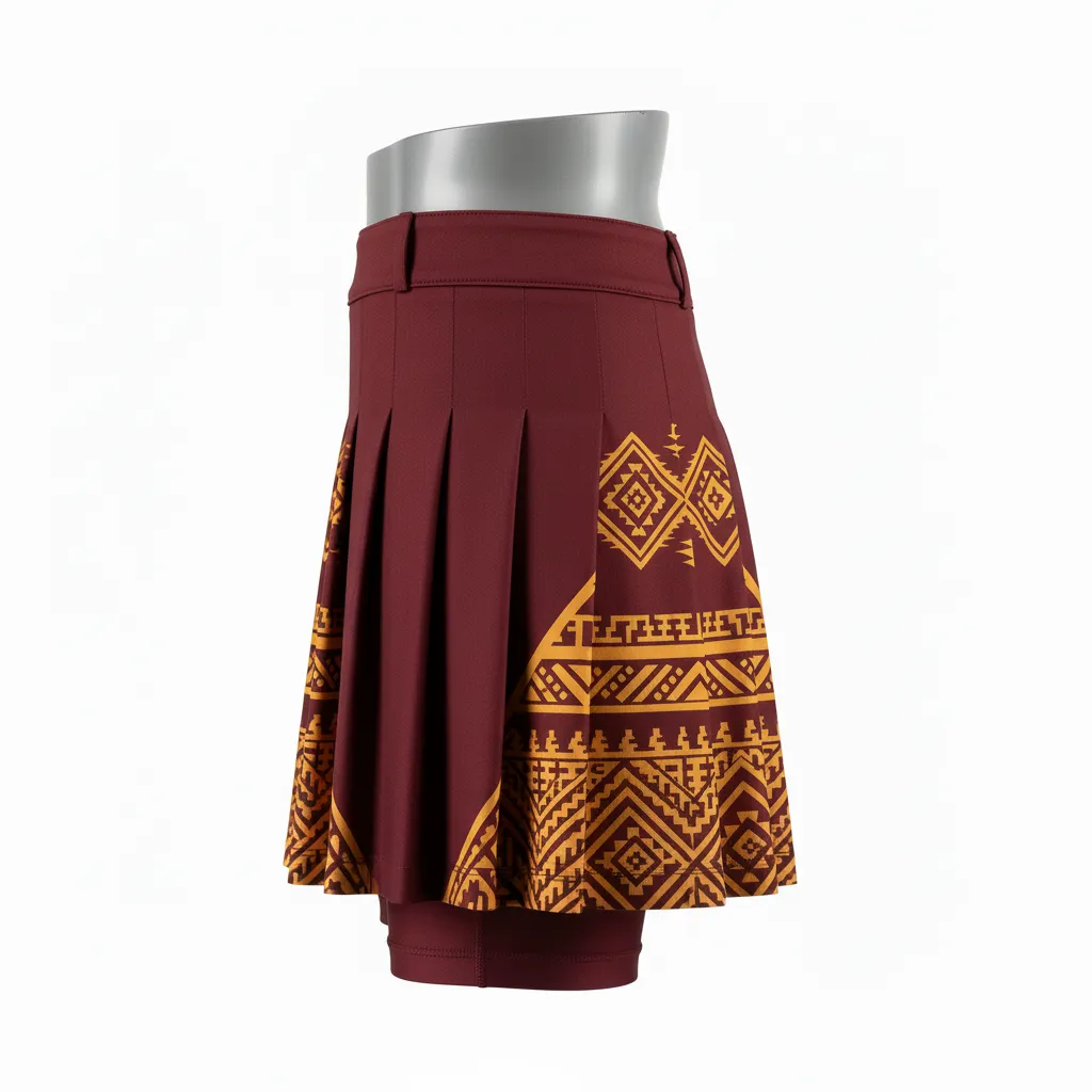 Custom Lacrosse Kilt Skirt - Burgundy, Gold - Womens Vegas Tribal Clash - Back View - Kinexa Sportswear
