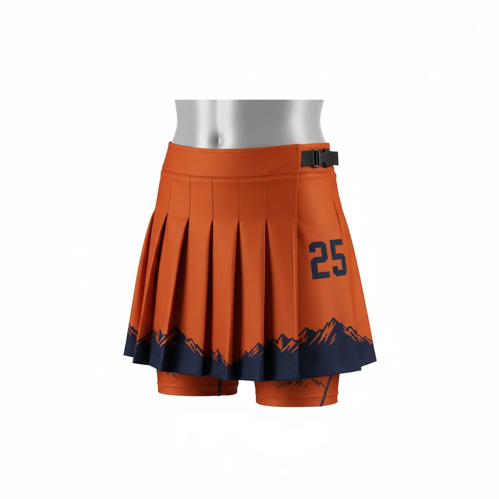Custom Lacrosse Kilt Skirt - Burnt, Orange, Navy - Womens Upstate Mountain - Front View - Kinexa Sportswear