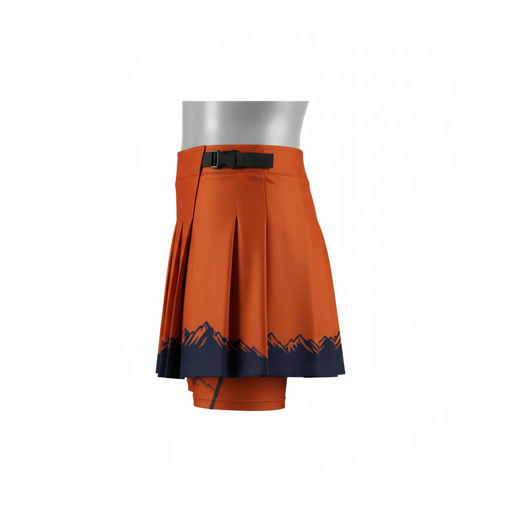Custom Lacrosse Kilt Skirt - Burnt, Orange, Navy - Womens Upstate Mountain - Side View - Kinexa Sportswear