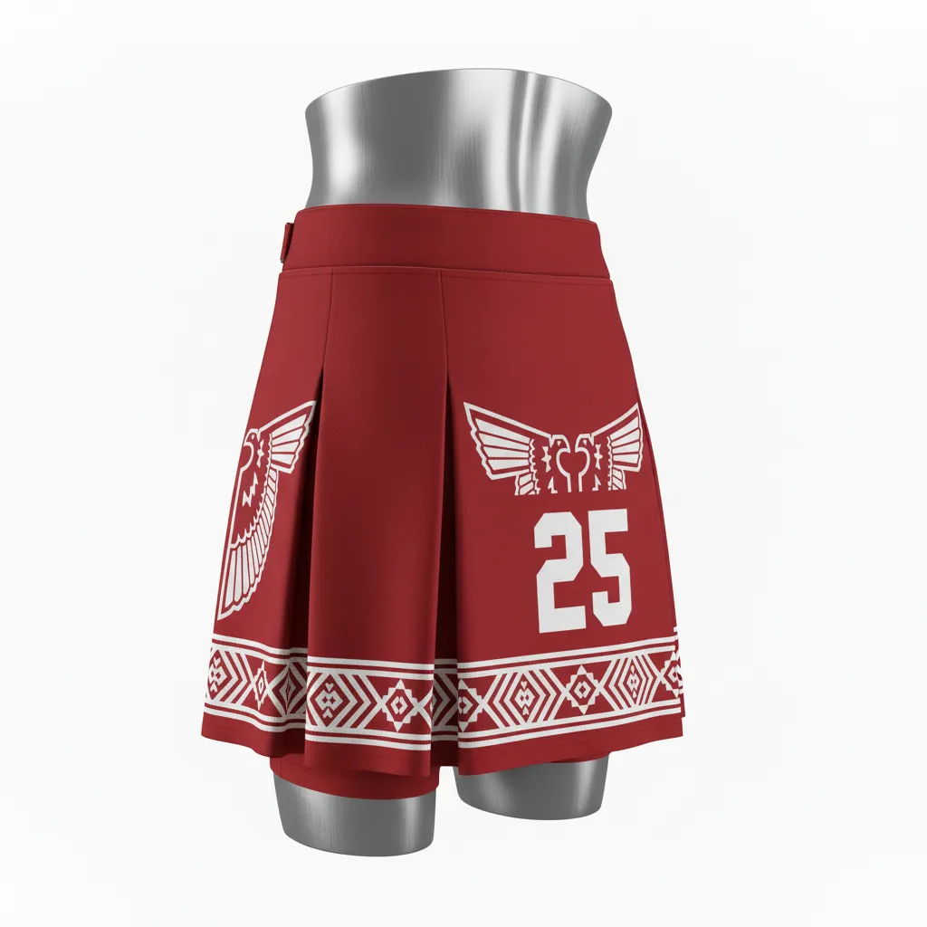 Custom Lacrosse Kilt Skirt - Red, White - Womens Cardinal Thunderbird Spirit - Back View - Kinexa Sportswear