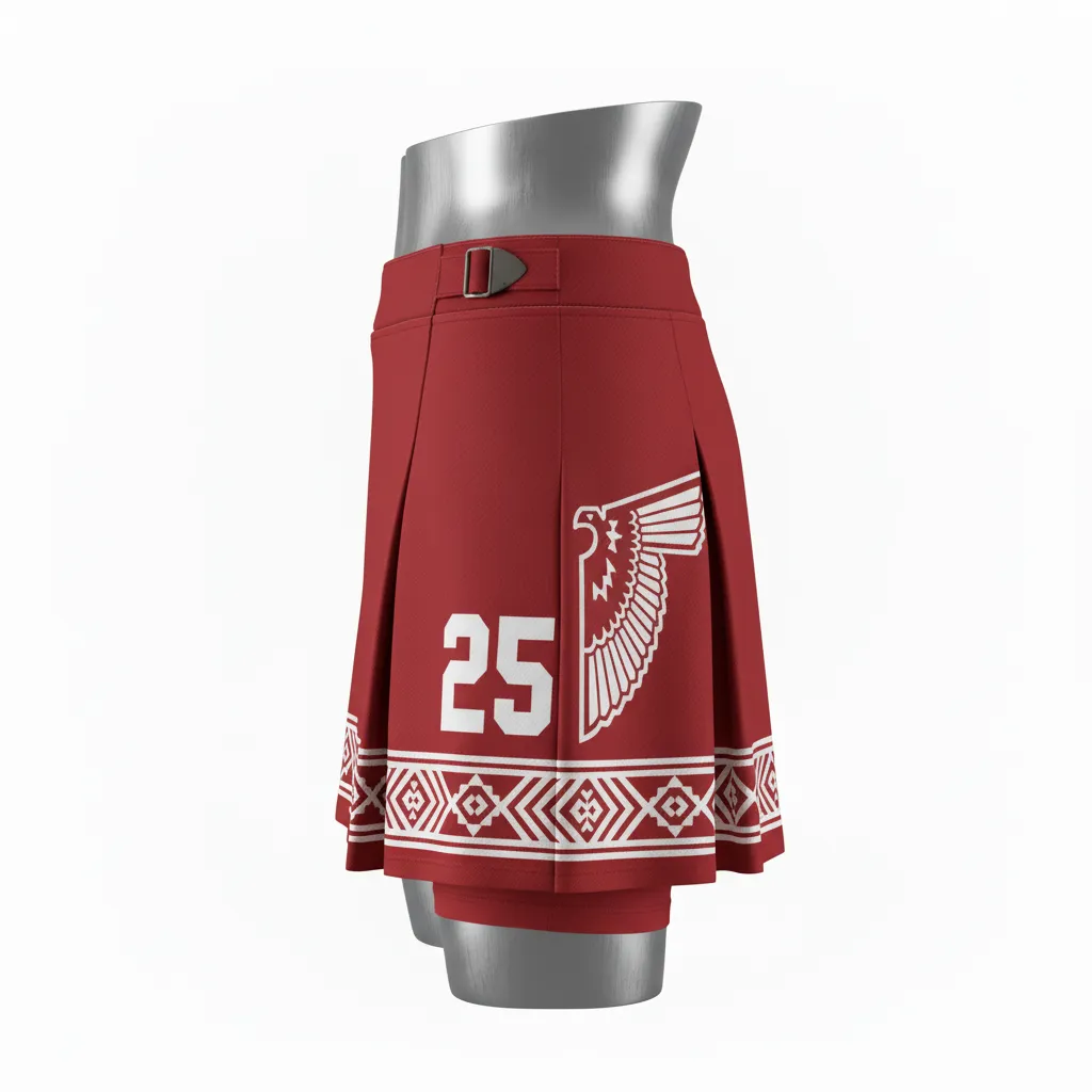 Custom Lacrosse Kilt Skirt - Red, White - Womens Cardinal Thunderbird Spirit - Front View - Kinexa Sportswear