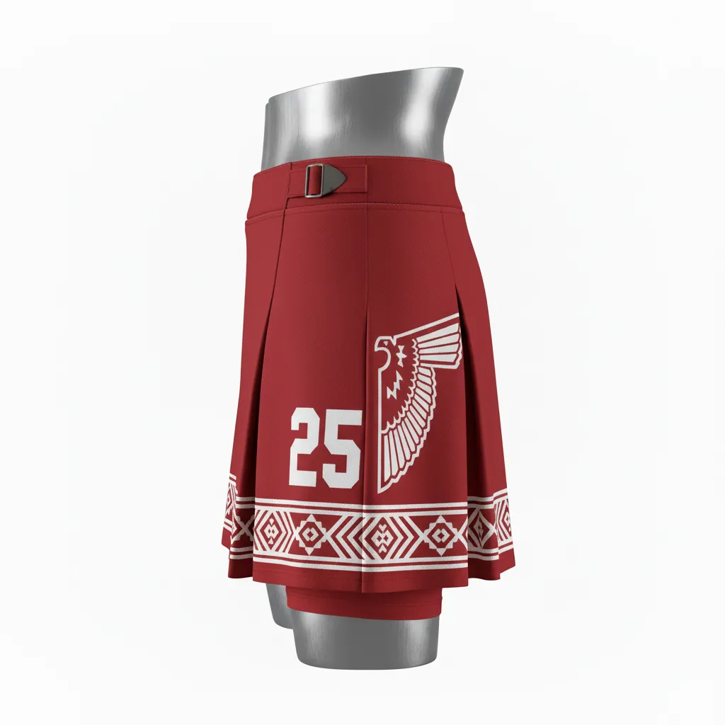 Custom Lacrosse Kilt Skirt - Red, White - Womens Cardinal Thunderbird Spirit - Side View - Kinexa Sportswear