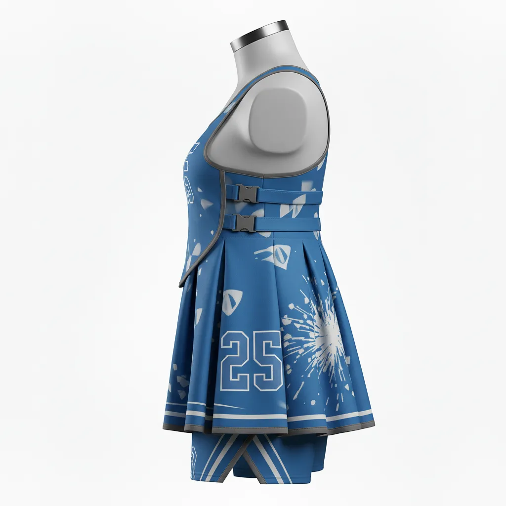 Custom Lacrosse Kilt Skirt - Blue, White, Blue - Womens Carolina Tar Heel - Side View - Kinexa Sportswear