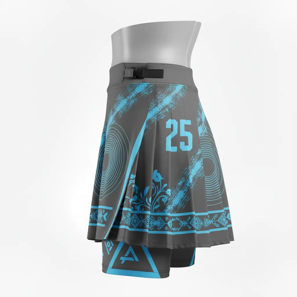 Custom Lacrosse Kilt Skirt - Blue - Womens Charcoal Electric Cleat Marks Trail - Back View - Kinexa Sportswear