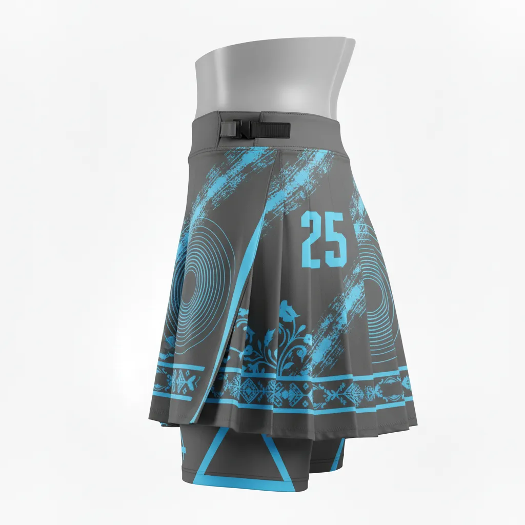Custom Lacrosse Kilt Skirt - Blue - Womens Charcoal Electric Cleat Marks Trail - Front View - Kinexa Sportswear