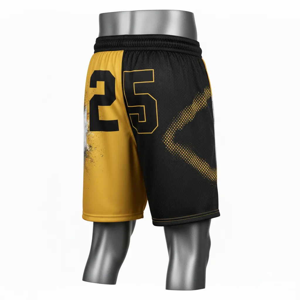 Custom Lacrosse Lacrosse Shorts - Gold, Black - 7 Inch Athletic Goal Dust Explosion - Back View - Kinexa Sportswear