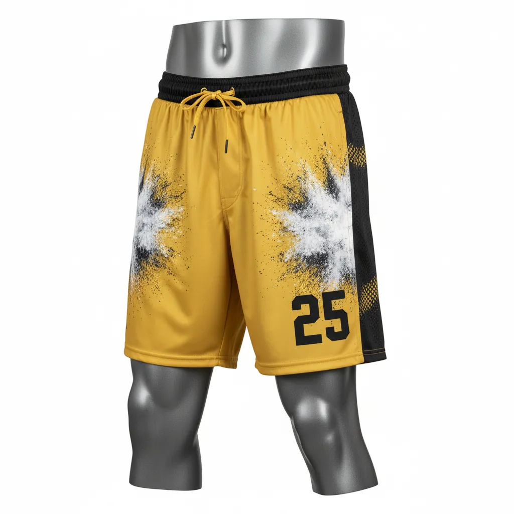 Custom Lacrosse Lacrosse Shorts - Gold, Black - 7 Inch Athletic Goal Dust Explosion - Front View - Kinexa Sportswear