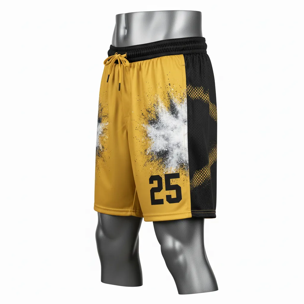 Custom Lacrosse Lacrosse Shorts - Gold, Black - 7 Inch Athletic Goal Dust Explosion - Side View - Kinexa Sportswear