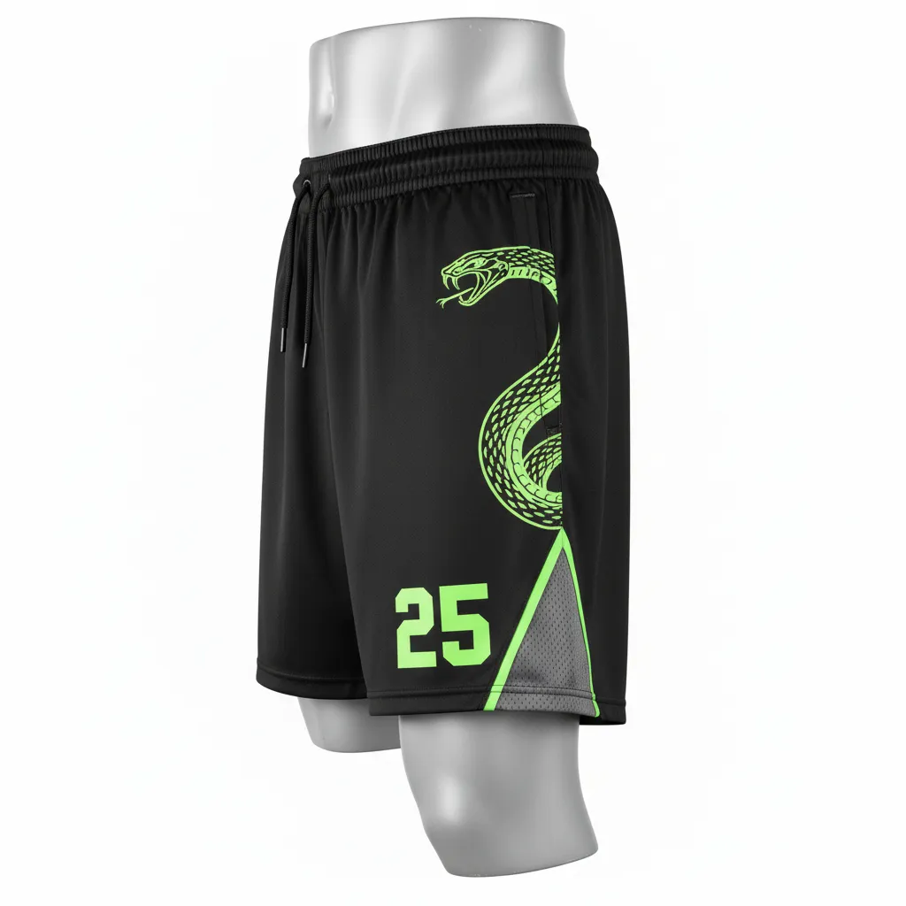 Custom Lacrosse Lacrosse Shorts - Black, Green - 7 Inch Neon Serpent Strike - Side View - Kinexa Sportswear