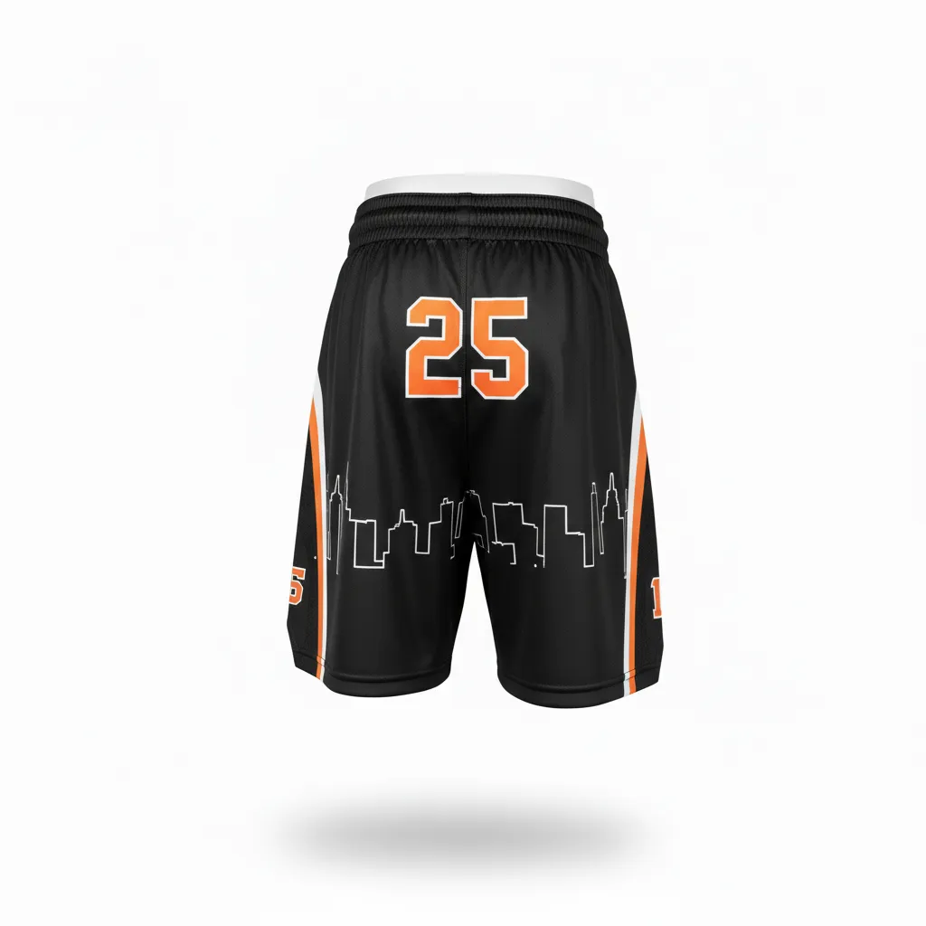 Custom Lacrosse Lacrosse Shorts - Black, Orange, White - 7 Inch Long Island Strong - Back View - Kinexa Sportswear