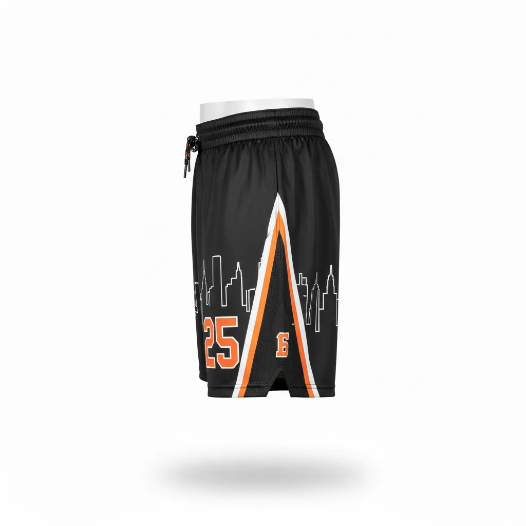 Custom Lacrosse Lacrosse Shorts - Black, Orange, White - 7 Inch Long Island Strong - Side View - Kinexa Sportswear