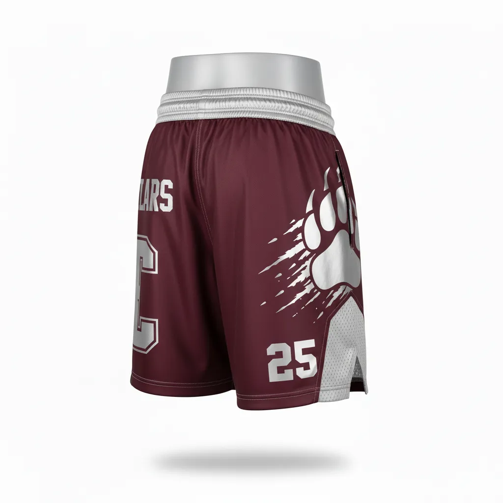Custom Lacrosse Lacrosse Shorts - Burgundy, Silver - 7 Inch Bear Clan Strength - Back View - Kinexa Sportswear