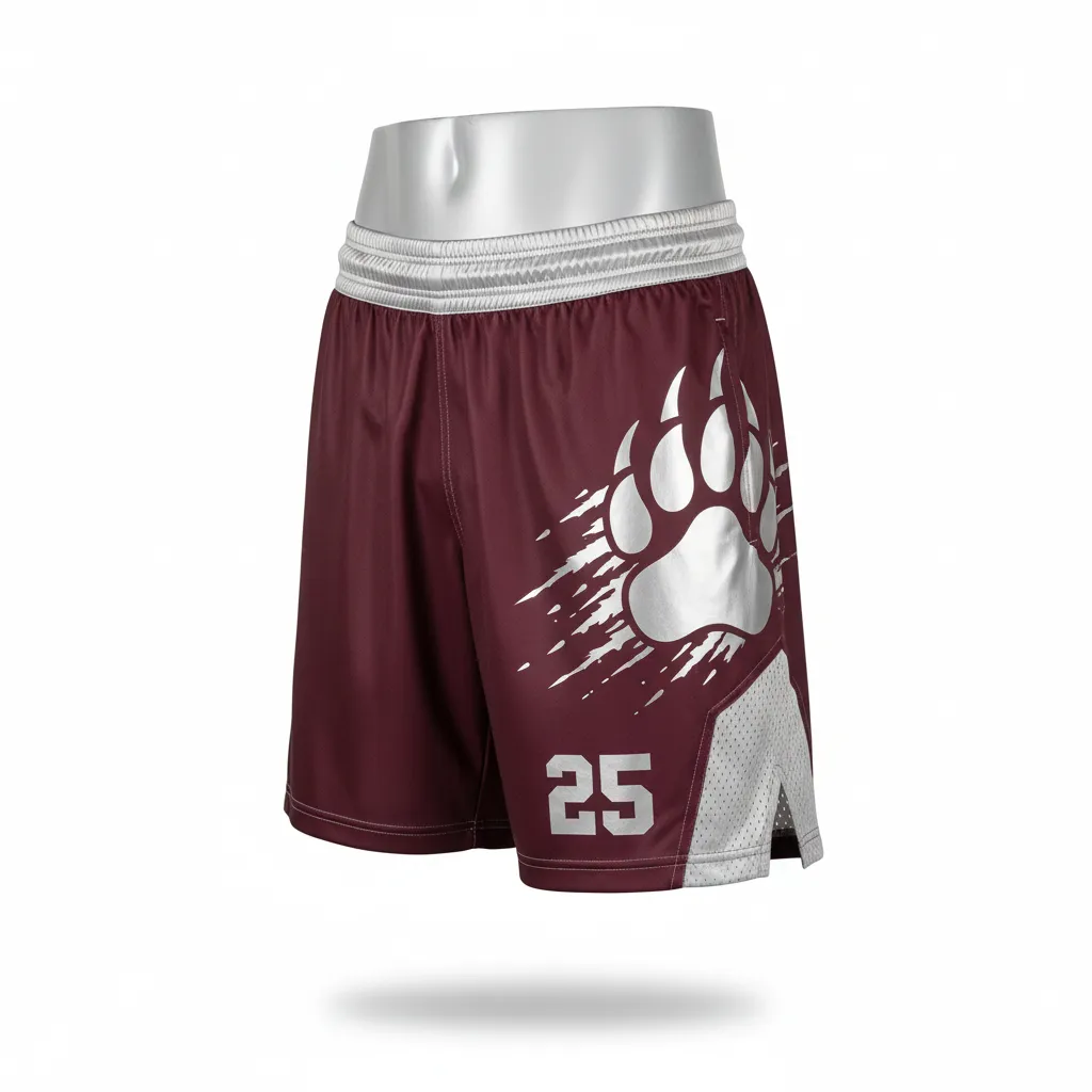 Custom Lacrosse Lacrosse Shorts - Burgundy, Silver - 7 Inch Bear Clan Strength - Front View - Kinexa Sportswear