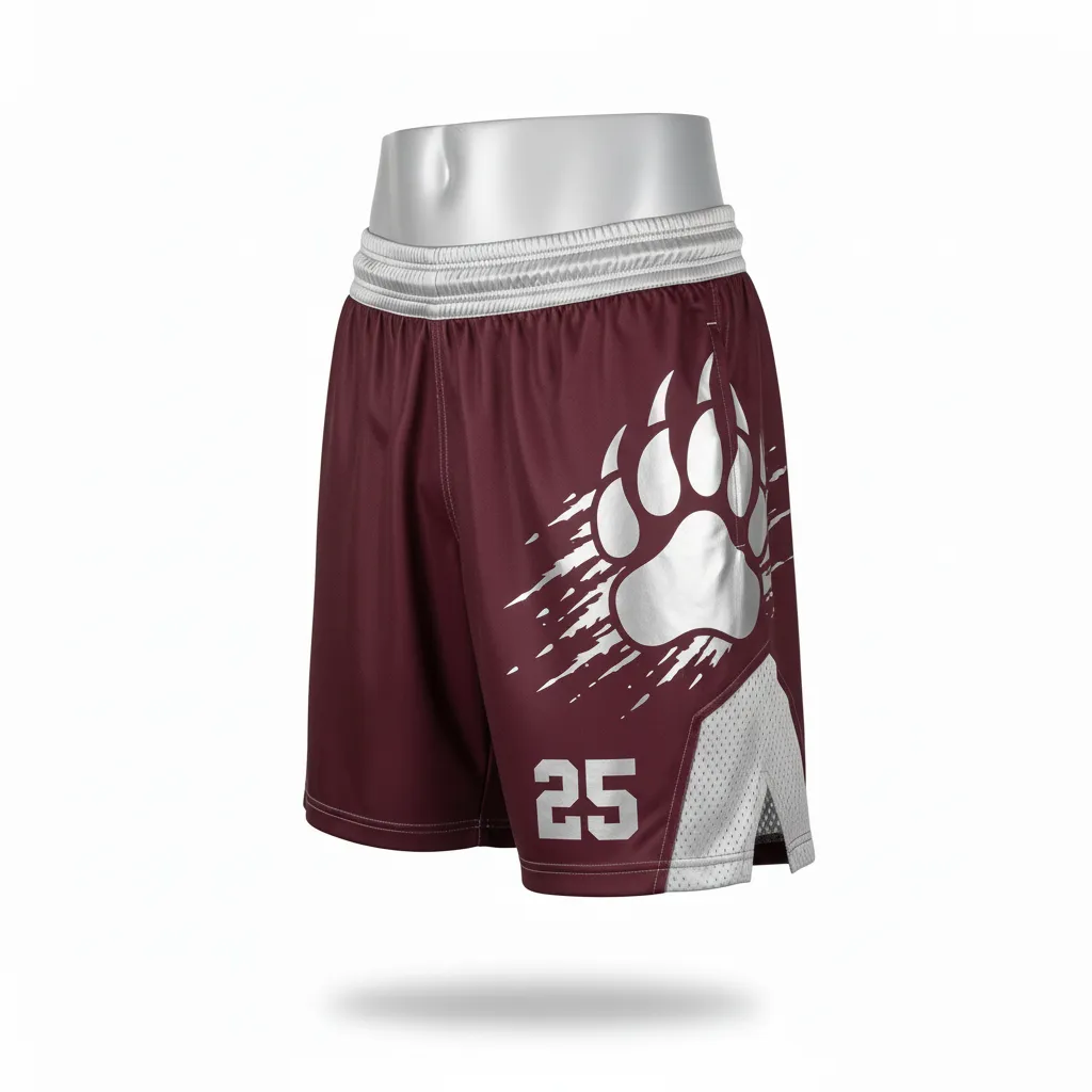 Custom Lacrosse Lacrosse Shorts - Burgundy, Silver - 7 Inch Bear Clan Strength - Side View - Kinexa Sportswear