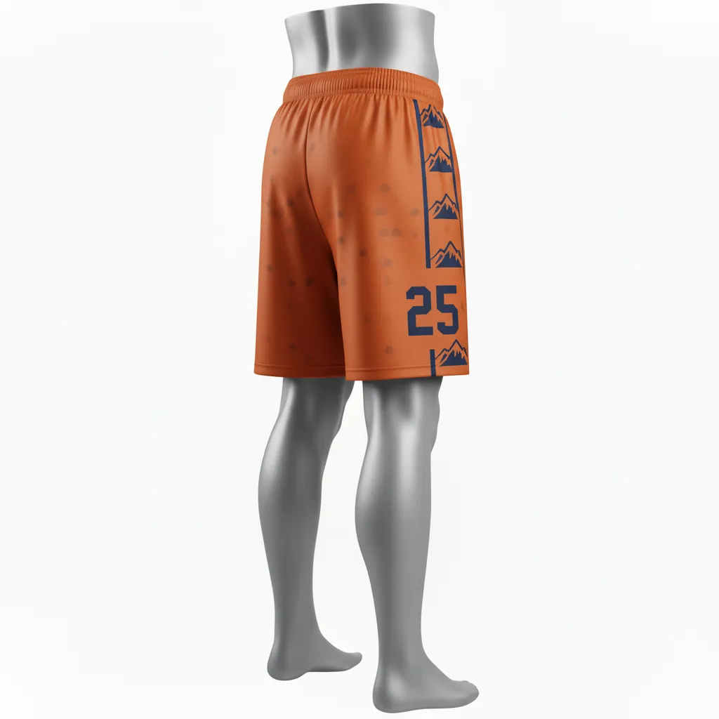 Custom Lacrosse Lacrosse Shorts - Burnt, Orange, Navy - 7 Inch Upstate Mountain - Side View - Kinexa Sportswear