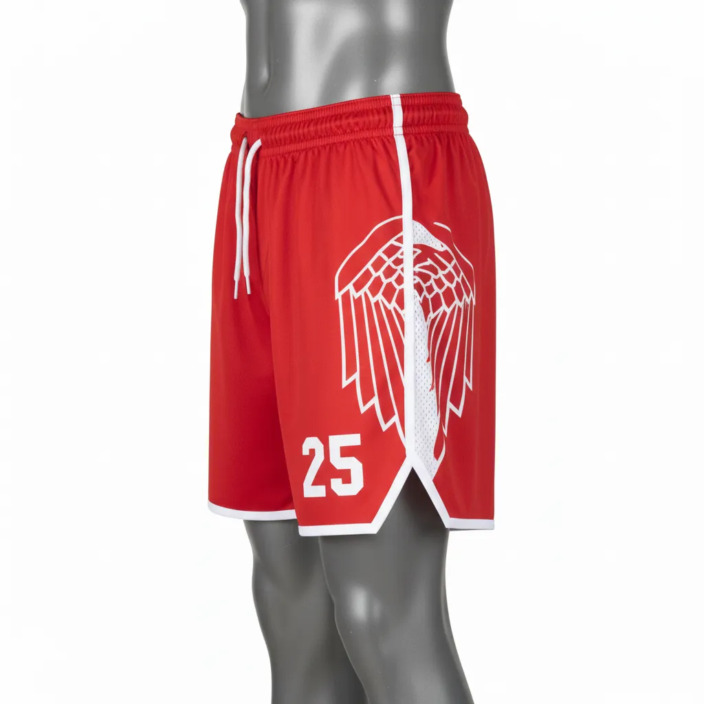 Custom Lacrosse Lacrosse Shorts - Red, White - 7 Inch Cardinal Thunderbird Spirit - Side View - Kinexa Sportswear