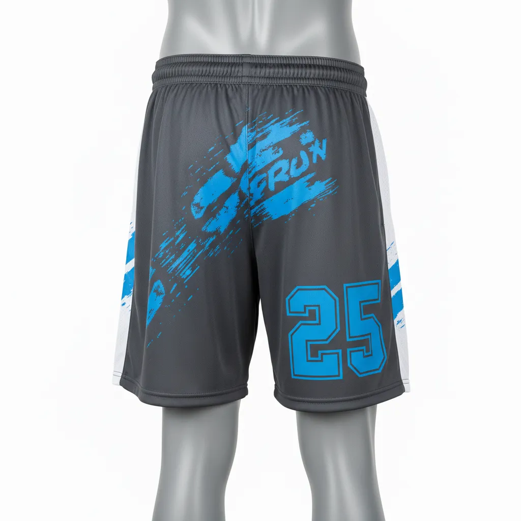Custom Lacrosse Lacrosse Shorts - Blue - 7 Inch Charcoal Electric Cleat Marks Trail - Back View - Kinexa Sportswear
