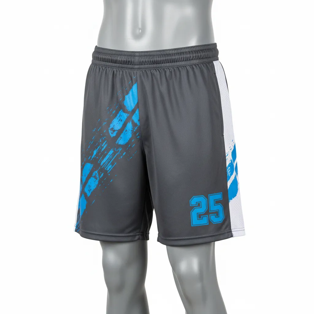Custom Lacrosse Lacrosse Shorts - Blue - 7 Inch Charcoal Electric Cleat Marks Trail - Front View - Kinexa Sportswear