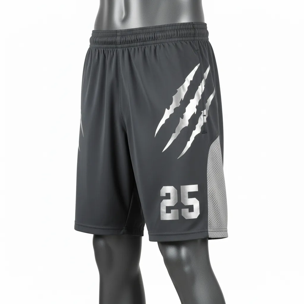 Custom Lacrosse Lacrosse Shorts - Grey, Silver - 7 Inch Charcoal Wolf Pack Hunt - Side View - Kinexa Sportswear