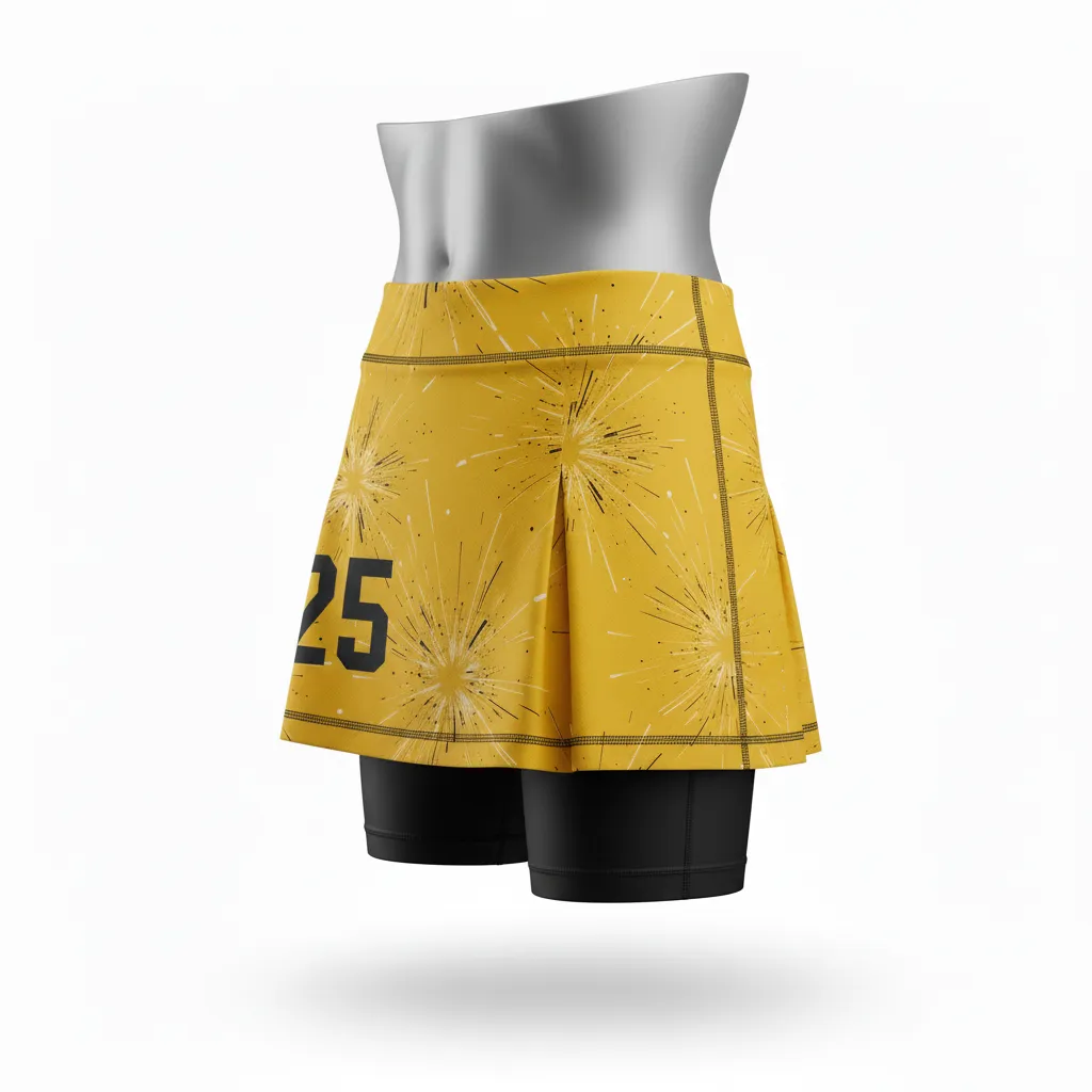Custom Lacrosse Lacrosse Skort - Gold, Black - Womens Athletic Goal Dust Explosion - Back View - Kinexa Sportswear