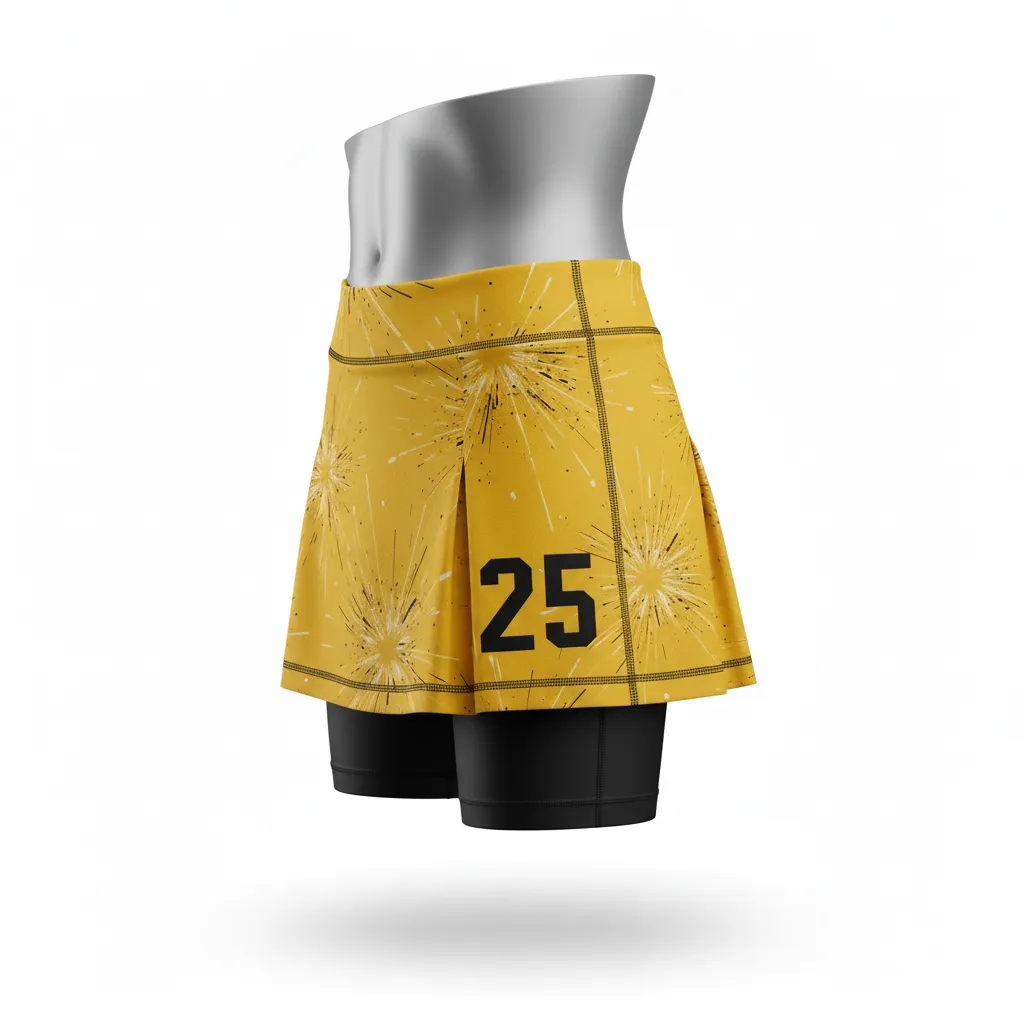 Custom Lacrosse Lacrosse Skort - Gold, Black - Womens Athletic Goal Dust Explosion - Side View - Kinexa Sportswear