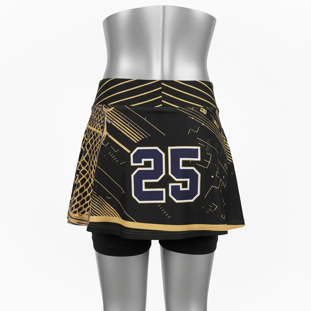 Custom Lacrosse Lacrosse Skort - Black, Gold, Purple - Womens Creator S Game Celestial - Back View - Kinexa Sportswear