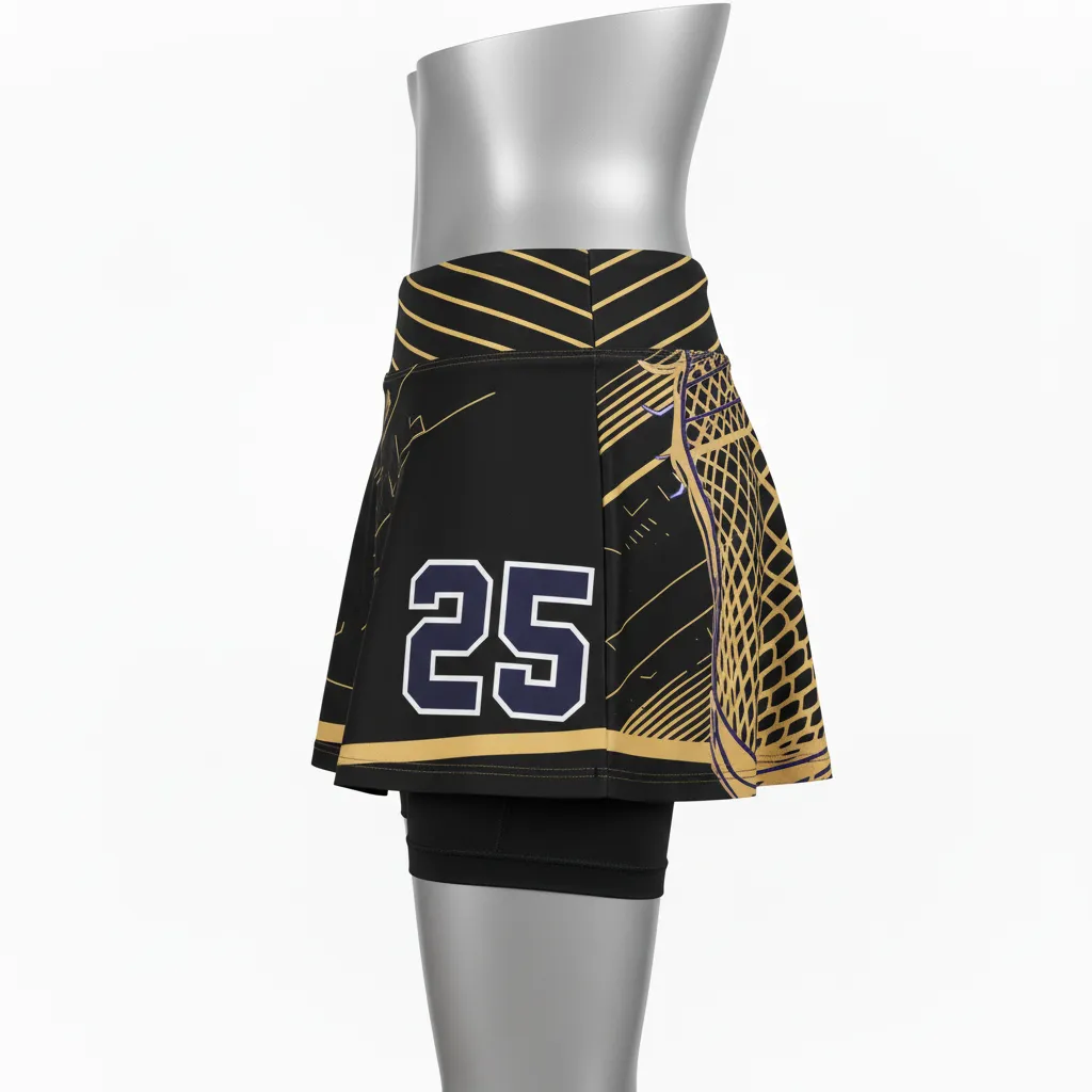 Custom Lacrosse Lacrosse Skort - Black, Gold, Purple - Womens Creator S Game Celestial - Side View - Kinexa Sportswear