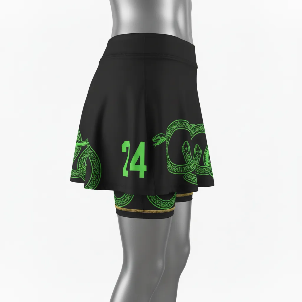 Custom Lacrosse Lacrosse Skort - Black, Green - Womens Neon Serpent Strike - Side View - Kinexa Sportswear