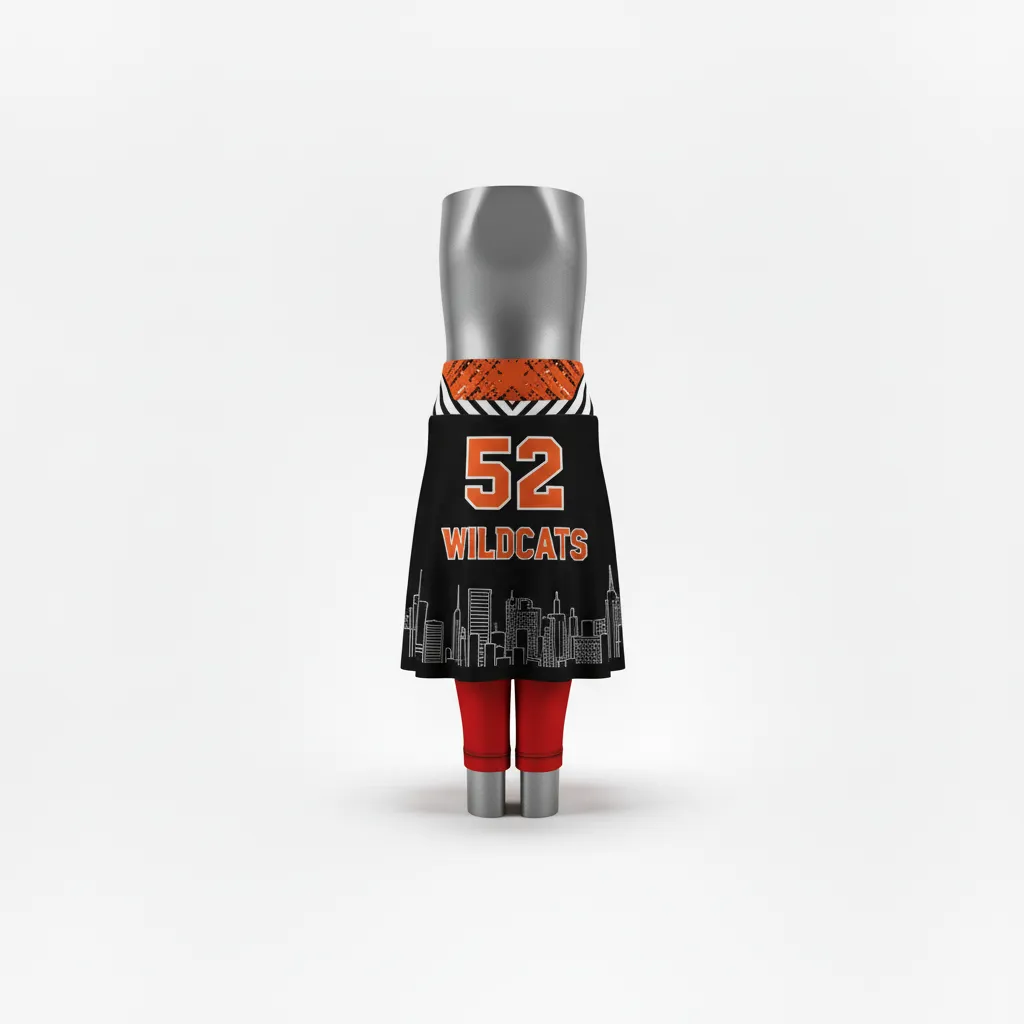 Custom Lacrosse Lacrosse Skort - Black, Orange, White - Womens Long Island Strong - Back View - Kinexa Sportswear