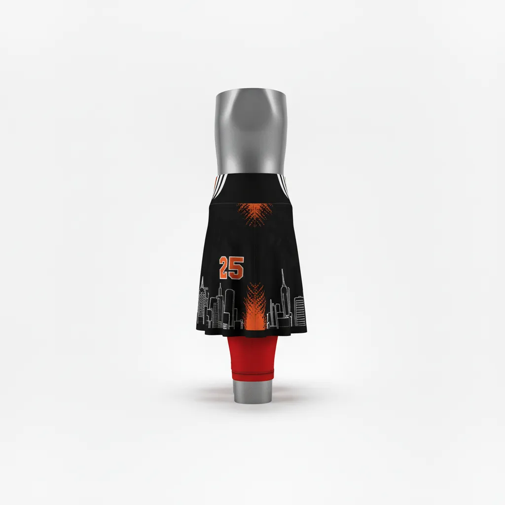 Custom Lacrosse Lacrosse Skort - Black, Orange, White - Womens Long Island Strong - Side View - Kinexa Sportswear