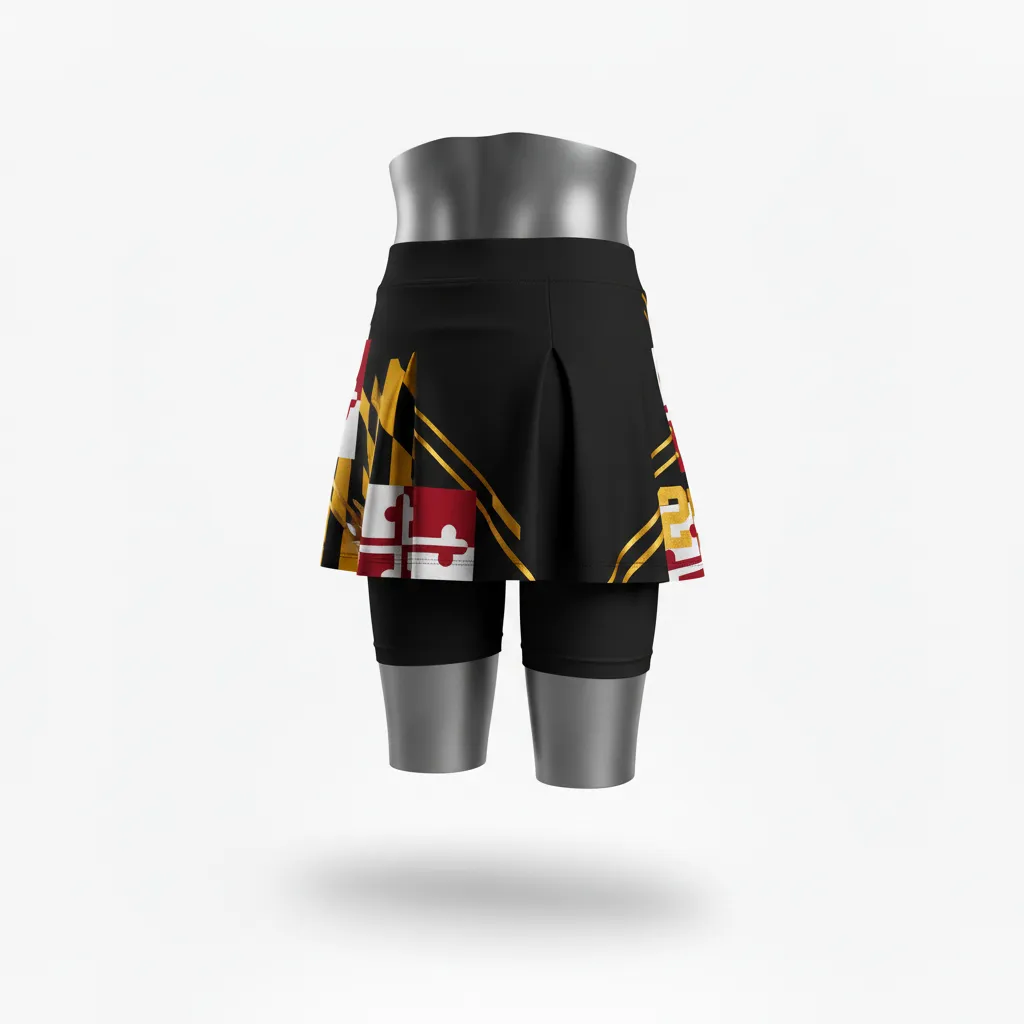 Custom Lacrosse Lacrosse Skort - Black, Red, Gold - Womens Maryland Pride - Back View - Kinexa Sportswear