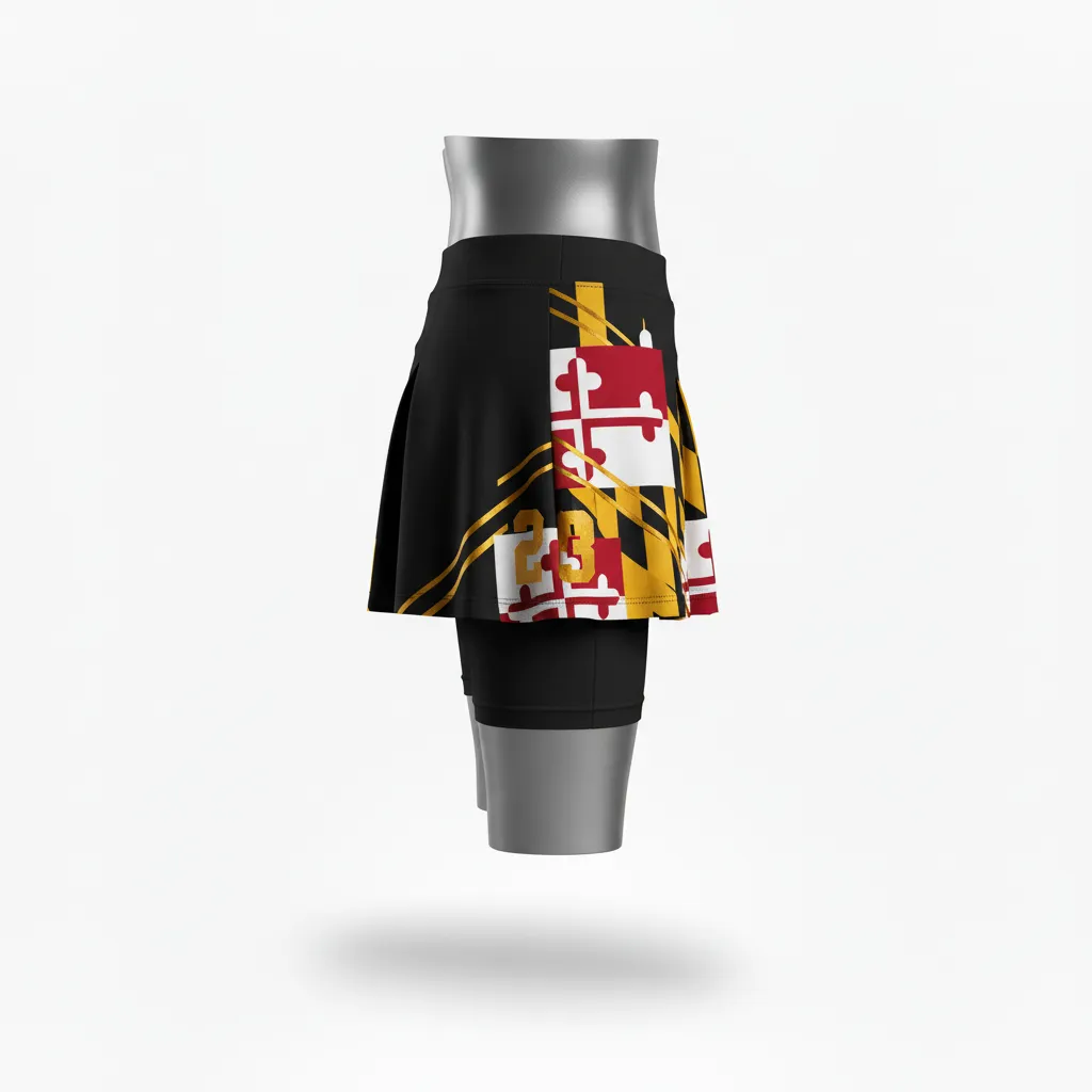Custom Lacrosse Lacrosse Skort - Black, Red, Gold - Womens Maryland Pride - Side View - Kinexa Sportswear