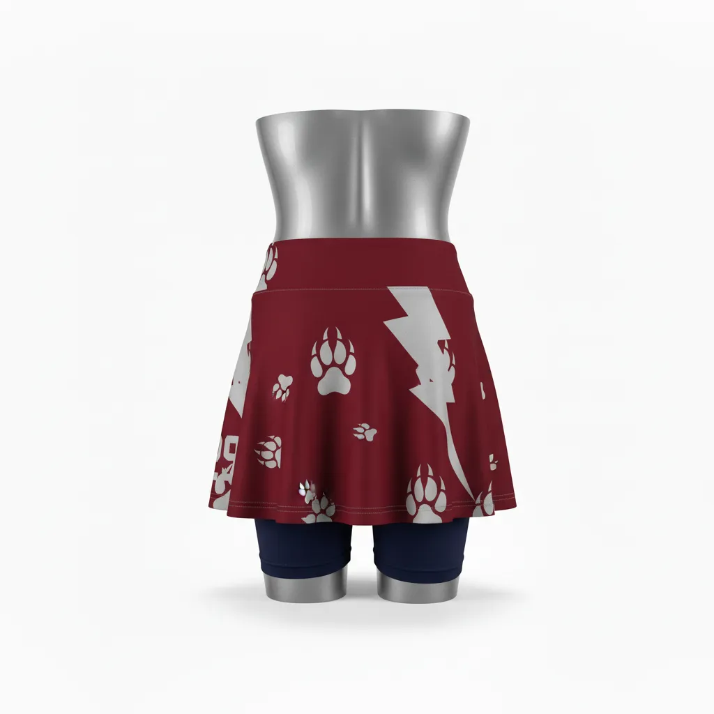 Custom Lacrosse Lacrosse Skort - Burgundy, Silver - Womens Bear Clan Strength - Back View - Kinexa Sportswear