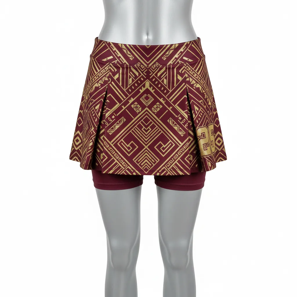 Custom Lacrosse Lacrosse Skort - Burgundy, Gold - Womens Vegas Tribal Clash - Front View - Kinexa Sportswear