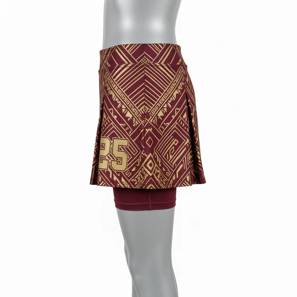 Custom Lacrosse Lacrosse Skort - Burgundy, Gold - Womens Vegas Tribal Clash - Side View - Kinexa Sportswear