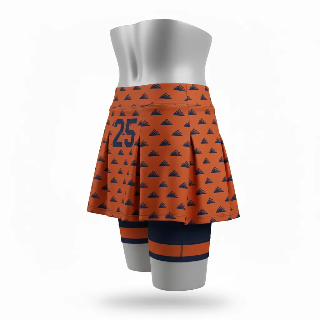 Custom Lacrosse Lacrosse Skort - Burnt, Orange, Navy - Womens Upstate Mountain - Back View - Kinexa Sportswear