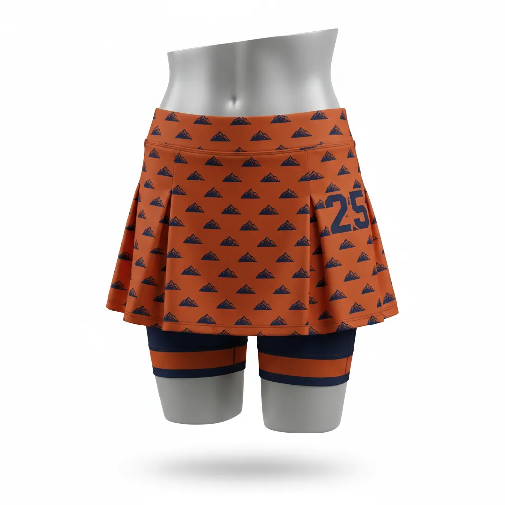 Custom Lacrosse Lacrosse Skort - Burnt, Orange, Navy - Womens Upstate Mountain - Front View - Kinexa Sportswear