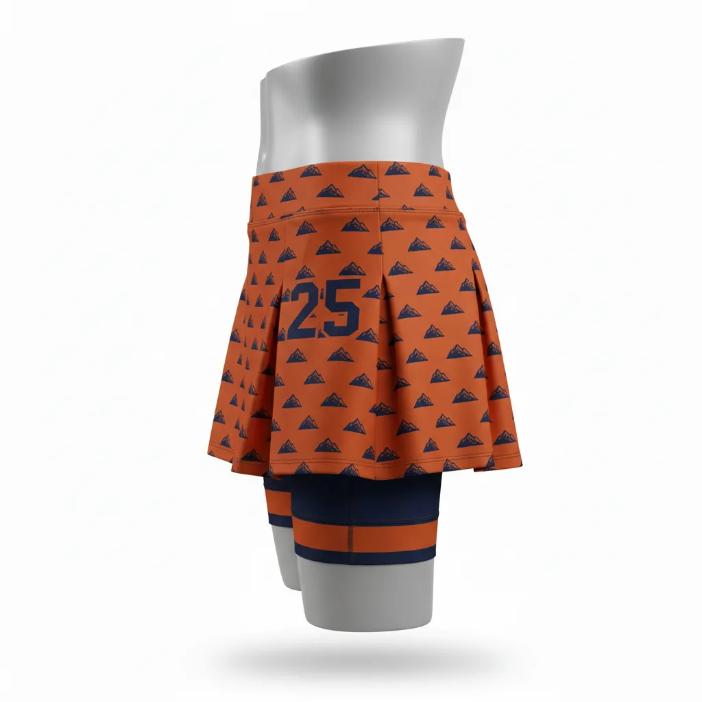 Custom Lacrosse Lacrosse Skort - Burnt, Orange, Navy - Womens Upstate Mountain - Side View - Kinexa Sportswear