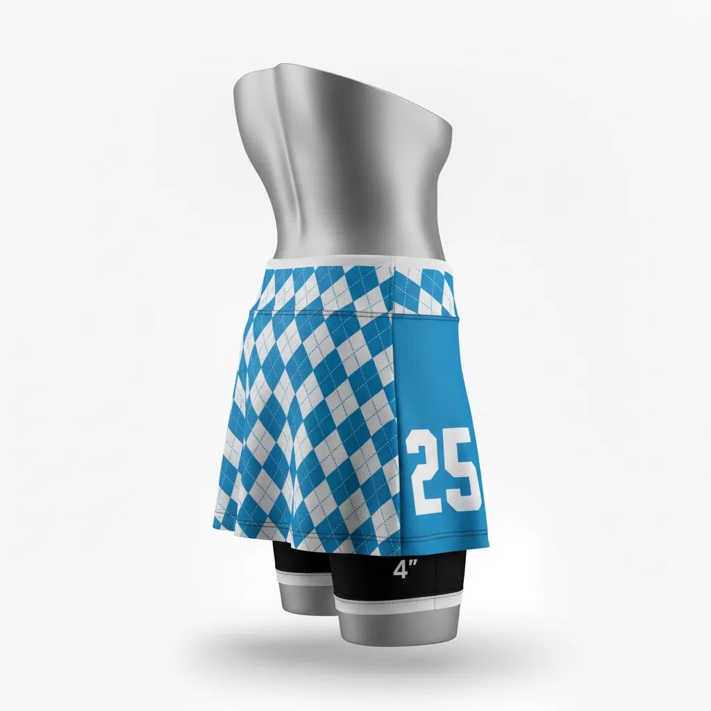 Custom Lacrosse Lacrosse Skort - Blue, White, Blue - Womens Carolina Tar Heel - Front View - Kinexa Sportswear