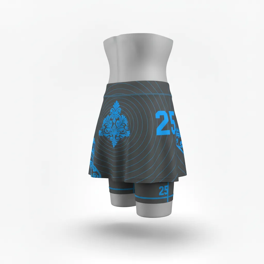 Custom Lacrosse Lacrosse Skort - Blue - Womens Charcoal Electric Cleat Marks Trail - Back View - Kinexa Sportswear