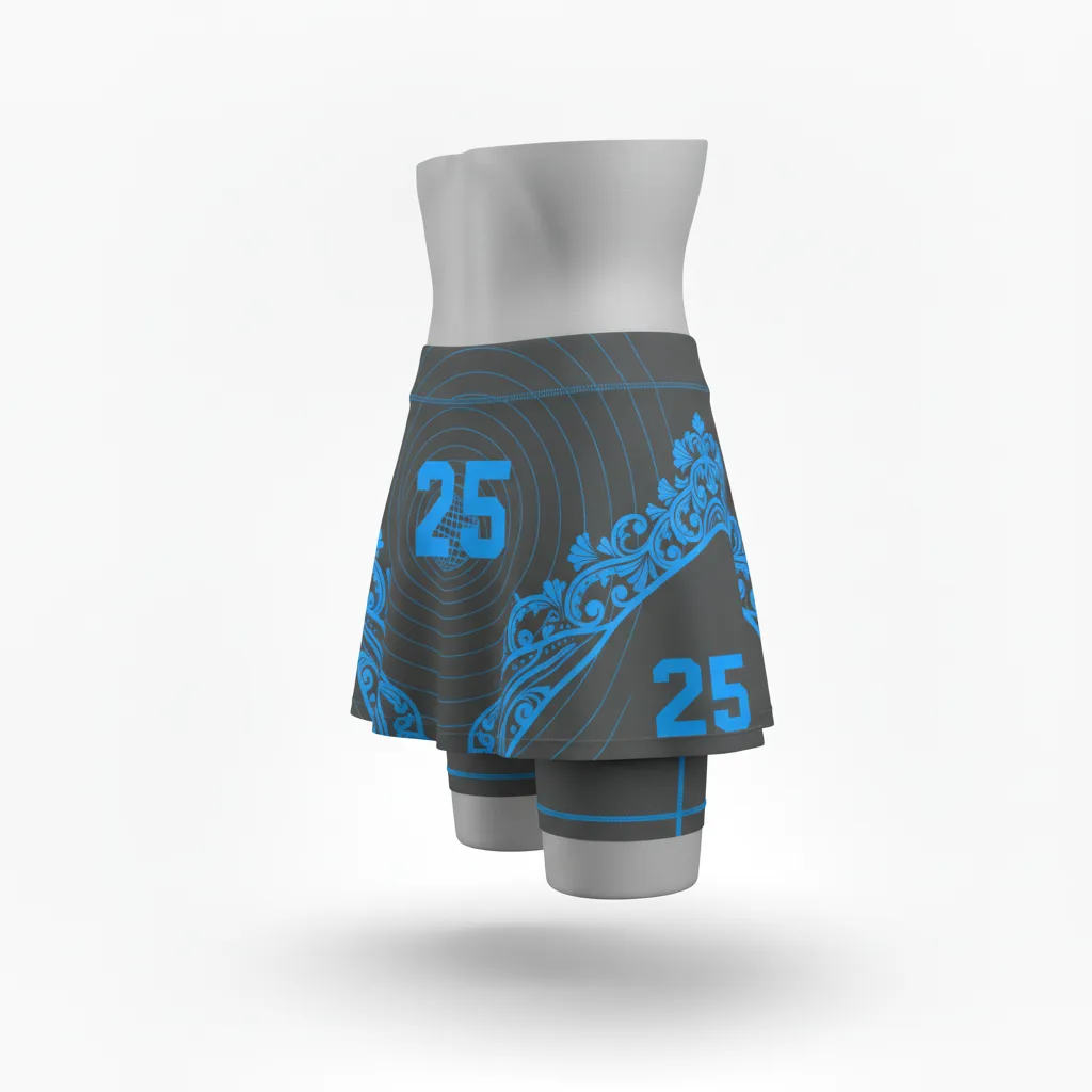 Custom Lacrosse Lacrosse Skort - Blue - Womens Charcoal Electric Cleat Marks Trail - Front View - Kinexa Sportswear