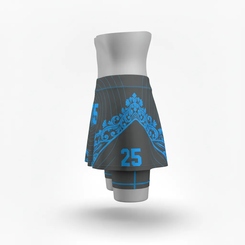 Custom Lacrosse Lacrosse Skort - Blue - Womens Charcoal Electric Cleat Marks Trail - Side View - Kinexa Sportswear