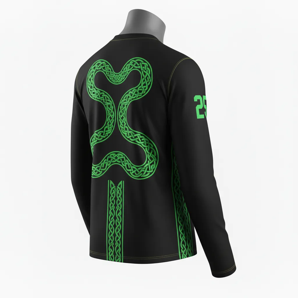 Custom Lacrosse Long Sleeve T Shirt - Black, Green - Neon Serpent Strike - Back View - Kinexa Sportswear