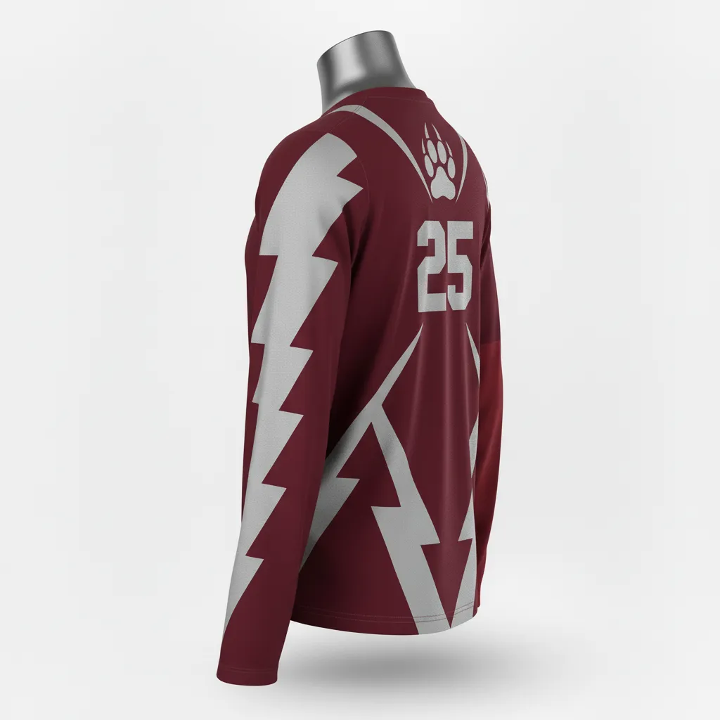 Custom Lacrosse Long Sleeve T Shirt - Burgundy, Silver - Bear Clan Strength - Back View - Kinexa Sportswear