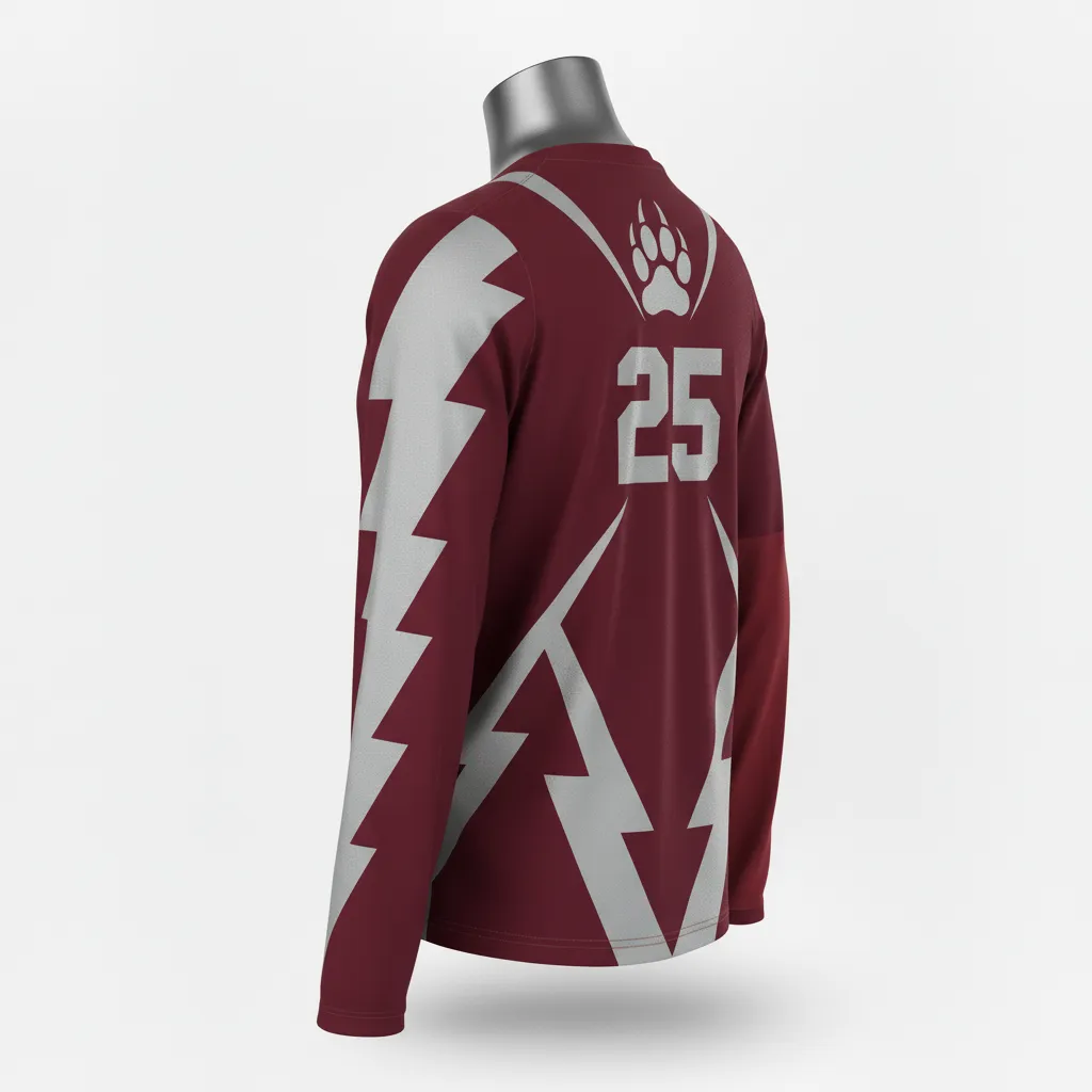 Custom Lacrosse Long Sleeve T Shirt - Burgundy, Silver - Bear Clan Strength - Front View - Kinexa Sportswear