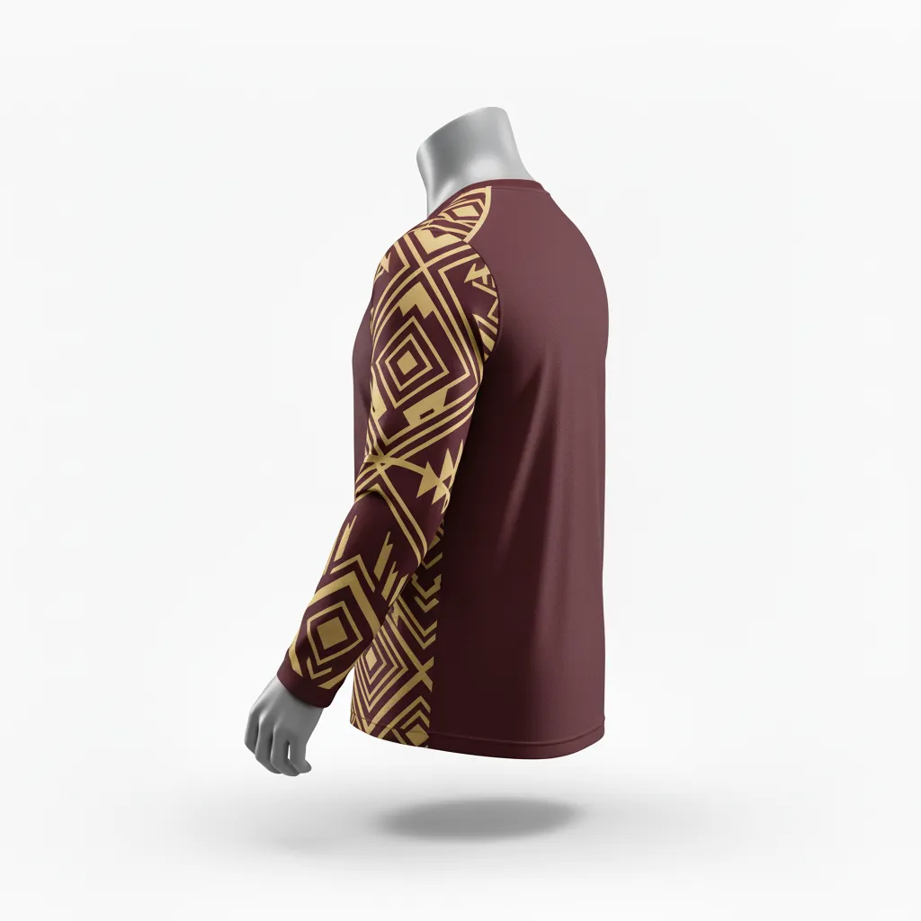 Custom Lacrosse Long Sleeve T Shirt - Burgundy, Gold - Vegas Tribal Clash - Back View - Kinexa Sportswear