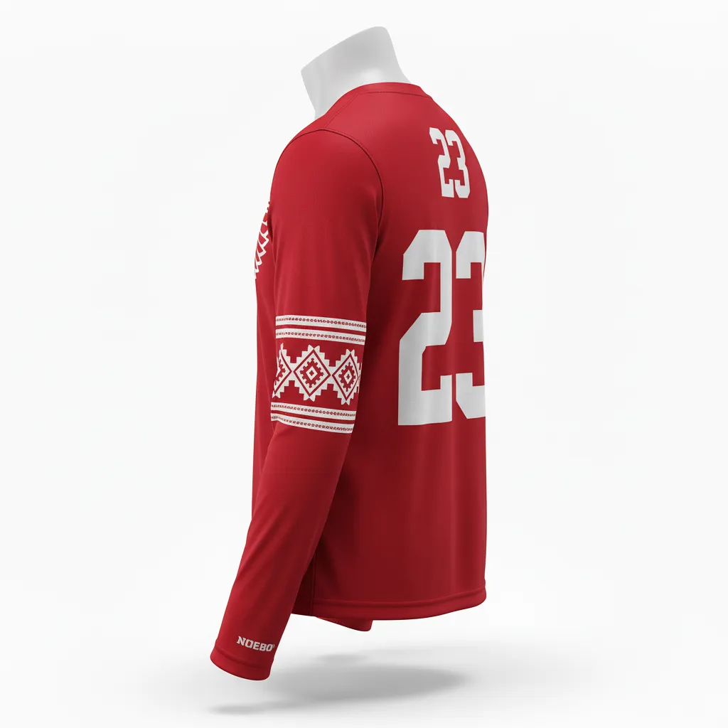Custom Lacrosse Long Sleeve T Shirt - Red, White - Cardinal Thunderbird Spirit - Back View - Kinexa Sportswear